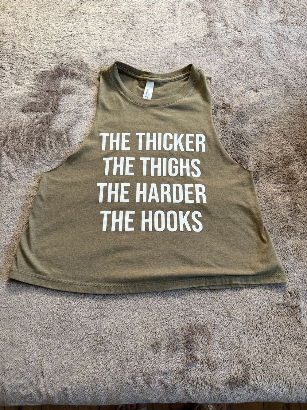 Bella Canvas Olive Green Graphic Crop Tank with White Slogan